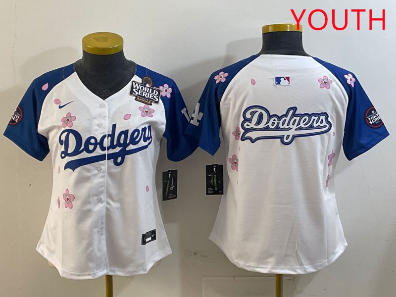 Youth Los Angeles Dodgers Blank White Blue Sakura Edition 2025 Nike MLB Jersey style 15